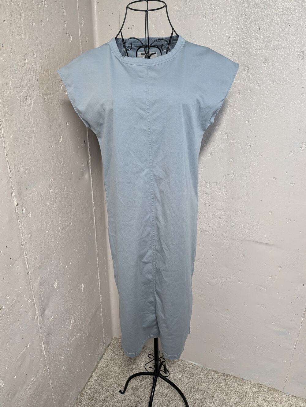 Everlane Blue Gray Column Midi Dress Cap Sleeve Minimalist Medium
